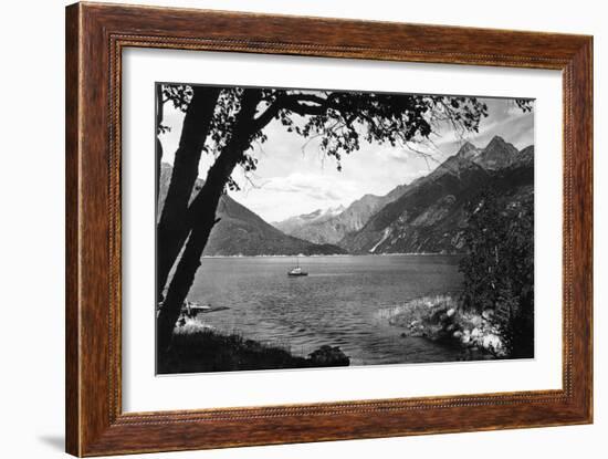 Skagway, Alaska Harbor with Fishing Boat Photograph - Skagway, AK-Lantern Press-Framed Art Print