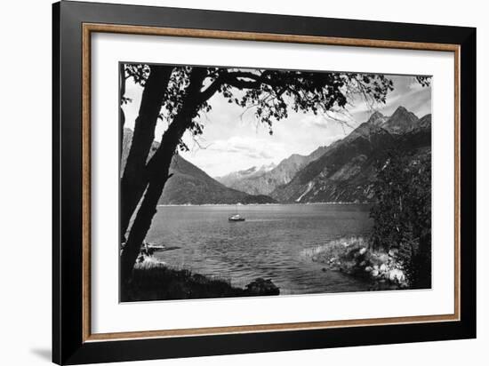 Skagway, Alaska Harbor with Fishing Boat Photograph - Skagway, AK-Lantern Press-Framed Art Print