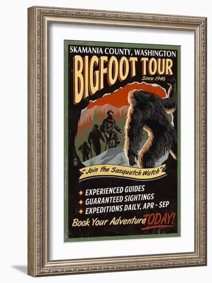 Skamania County, Washington - Bigfoot Tours - Vintage Sign-Lantern Press-Framed Art Print