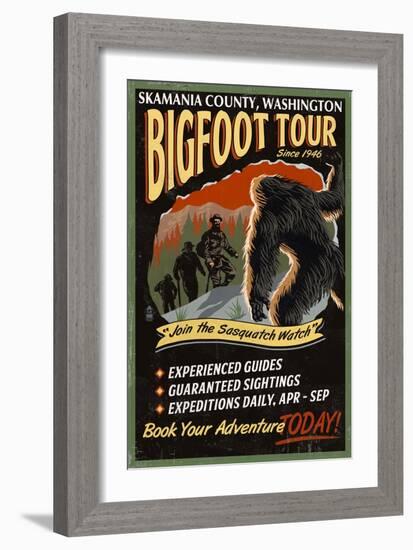 Skamania County, Washington - Bigfoot Tours - Vintage Sign-Lantern Press-Framed Art Print