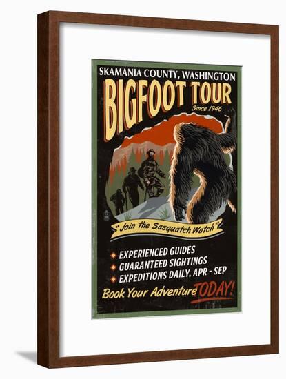 Skamania County, Washington - Bigfoot Tours - Vintage Sign-Lantern Press-Framed Art Print