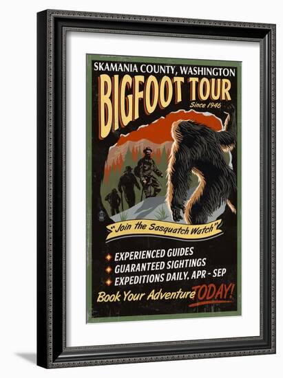 Skamania County, Washington - Bigfoot Tours - Vintage Sign-Lantern Press-Framed Art Print