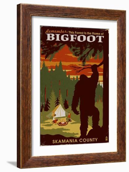 Skamania County, Washington - Home of Bigfoot-Lantern Press-Framed Art Print