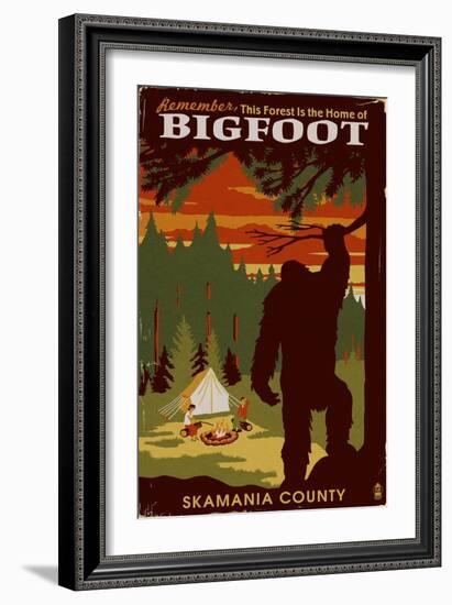 Skamania County, Washington - Home of Bigfoot-Lantern Press-Framed Art Print