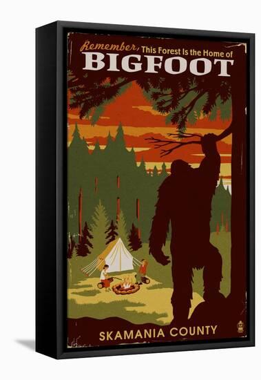 Skamania County, Washington - Home of Bigfoot-Lantern Press-Framed Stretched Canvas