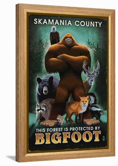 Skamania County, Washington - Respect Our Wildlife - Bigfoot-Lantern Press-Framed Stretched Canvas