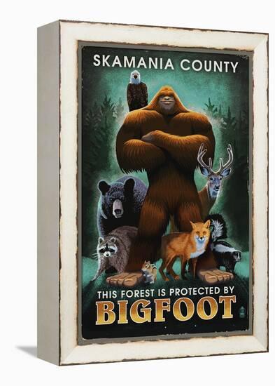 Skamania County, Washington - Respect Our Wildlife - Bigfoot-Lantern Press-Framed Stretched Canvas