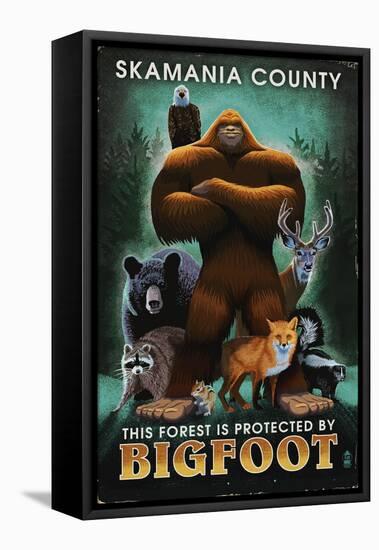 Skamania County, Washington - Respect Our Wildlife - Bigfoot-Lantern Press-Framed Stretched Canvas