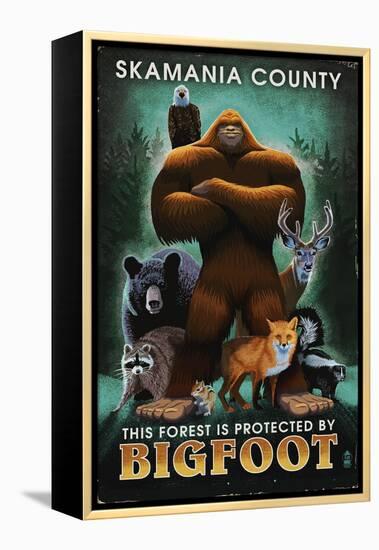 Skamania County, Washington - Respect Our Wildlife - Bigfoot-Lantern Press-Framed Stretched Canvas