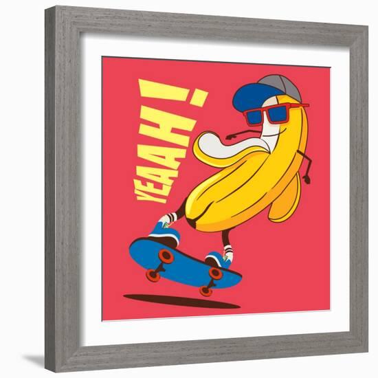 Skate and Cartoon Skater Banana Vector Character-braingraph-Framed Art Print