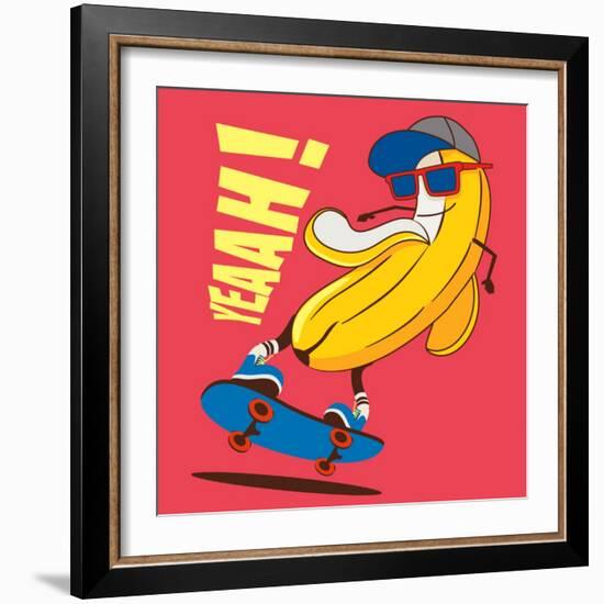 Skate and Cartoon Skater Banana Vector Character-braingraph-Framed Art Print