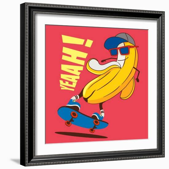 Skate and Cartoon Skater Banana Vector Character-braingraph-Framed Art Print