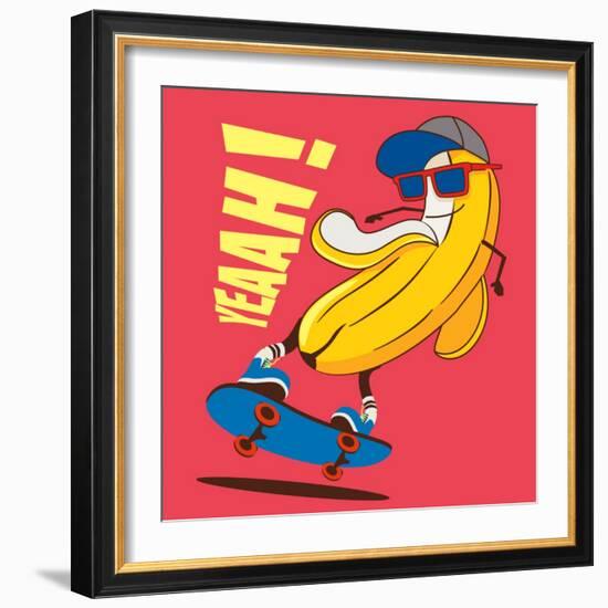 Skate and Cartoon Skater Banana Vector Character-braingraph-Framed Art Print