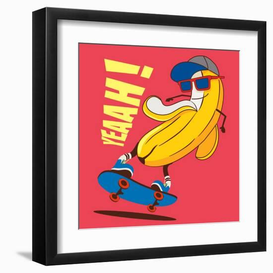 Skate and Cartoon Skater Banana Vector Character-braingraph-Framed Art Print