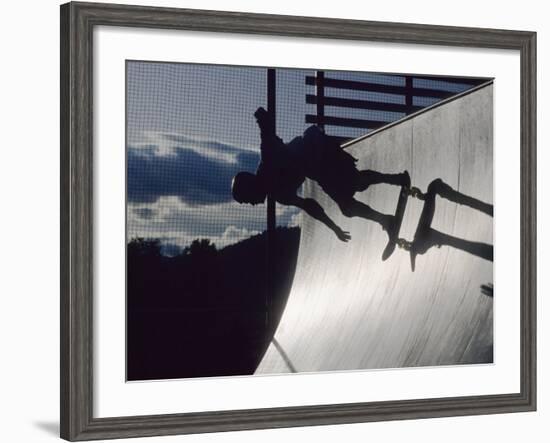 Skateboarder in Action on the Vert-null-Framed Photographic Print