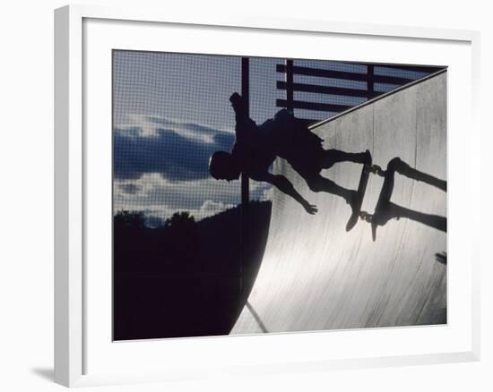 Skateboarder in Action on the Vert-null-Framed Photographic Print