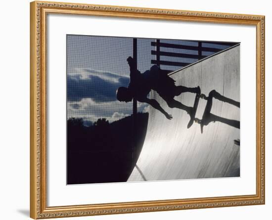 Skateboarder in Action on the Vert-null-Framed Photographic Print