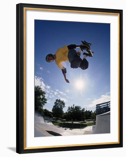 Skateboarder in Action on the Vert-null-Framed Photographic Print