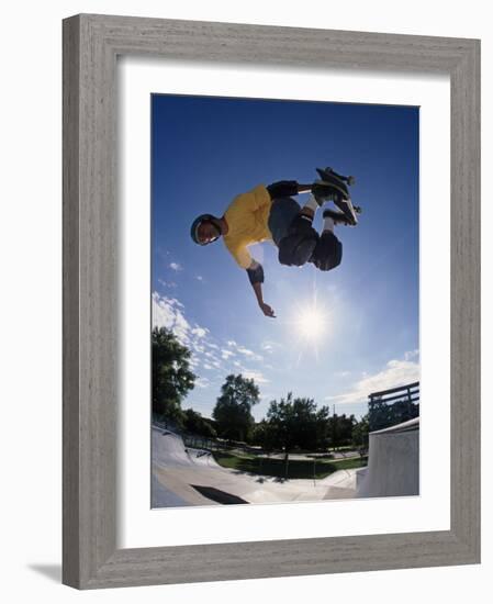 Skateboarder in Action on the Vert-null-Framed Photographic Print