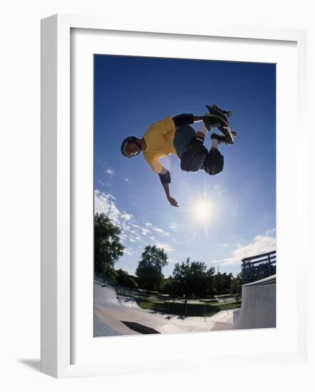 Skateboarder in Action on the Vert-null-Framed Photographic Print