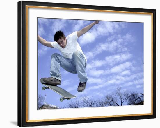 Skateboarder in Midair-null-Framed Photographic Print