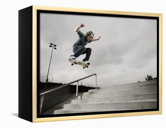 Skateboarder Performing Tricks-null-Framed Premier Image Canvas