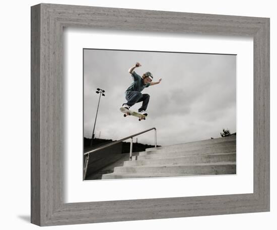 Skateboarder Performing Tricks-null-Framed Premium Photographic Print