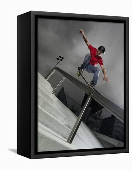 Skateboarder Performing Tricks-null-Framed Premier Image Canvas