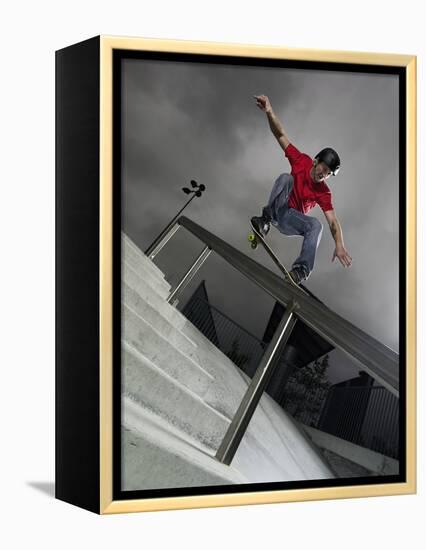 Skateboarder Performing Tricks-null-Framed Premier Image Canvas