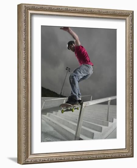 Skateboarder Performing Tricks-null-Framed Photographic Print