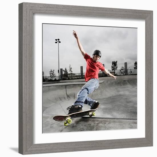 Skateboarder Performing Tricks-null-Framed Photographic Print