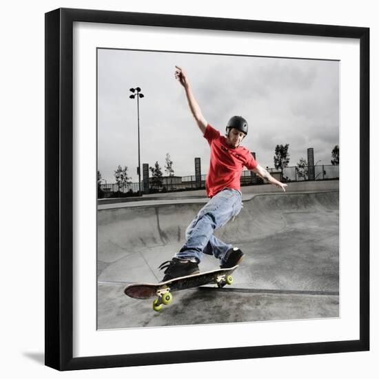 Skateboarder Performing Tricks-null-Framed Photographic Print