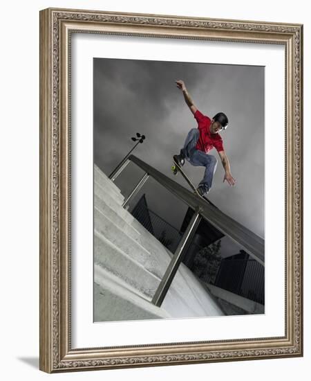 Skateboarder Performing Tricks-null-Framed Photographic Print