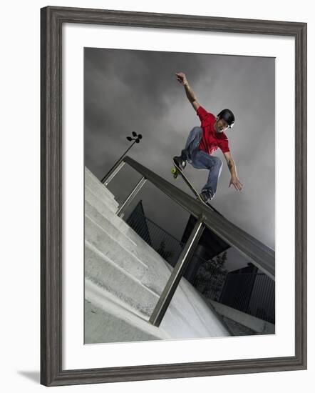 Skateboarder Performing Tricks-null-Framed Photographic Print