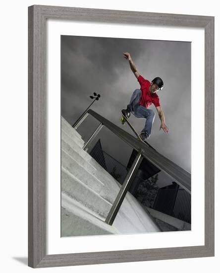 Skateboarder Performing Tricks-null-Framed Photographic Print