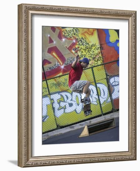 Skateboarder with Graffiti Background-null-Framed Photographic Print