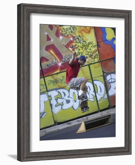 Skateboarder with Graffiti Background-null-Framed Photographic Print