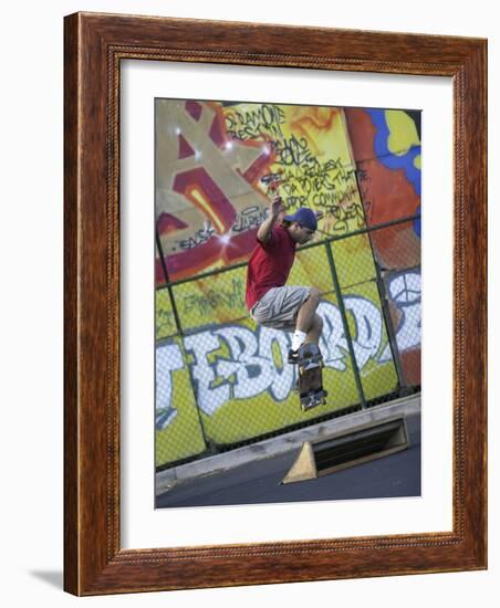 Skateboarder with Graffiti Background-null-Framed Photographic Print