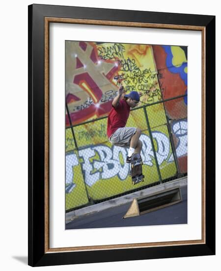 Skateboarder with Graffiti Background-null-Framed Photographic Print