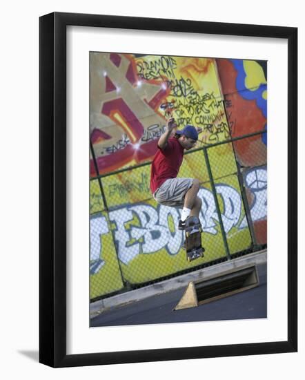 Skateboarder with Graffiti Background-null-Framed Photographic Print