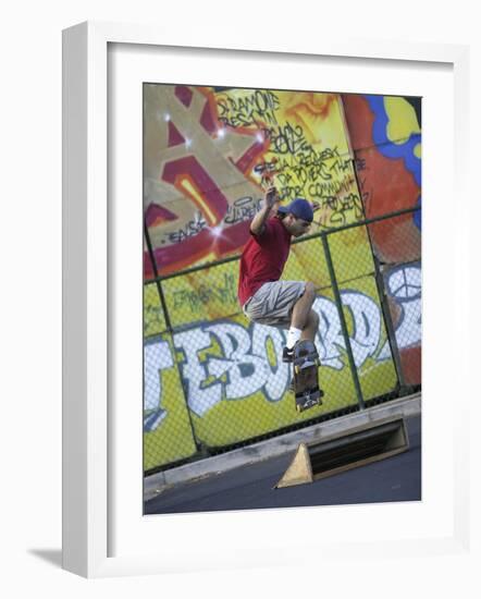 Skateboarder with Graffiti Background-null-Framed Photographic Print