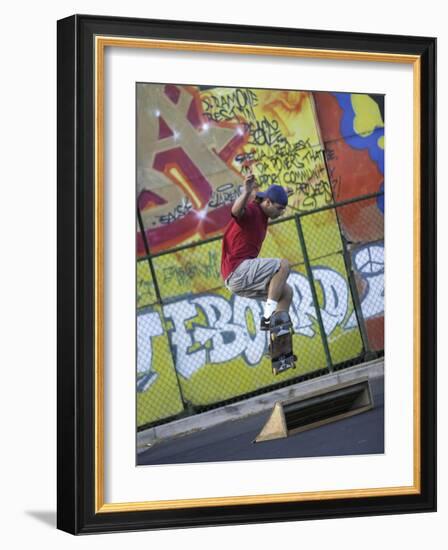 Skateboarder with Graffiti Background-null-Framed Photographic Print