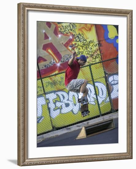 Skateboarder with Graffiti Background-null-Framed Photographic Print