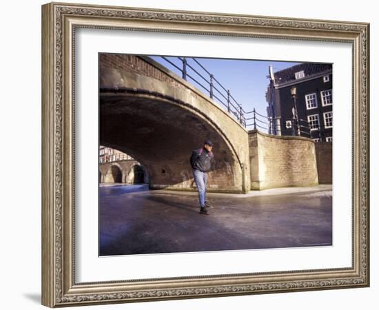 Skater on Frozen Canal, Amsterdam, Netherlands-Michele Molinari-Framed Photographic Print