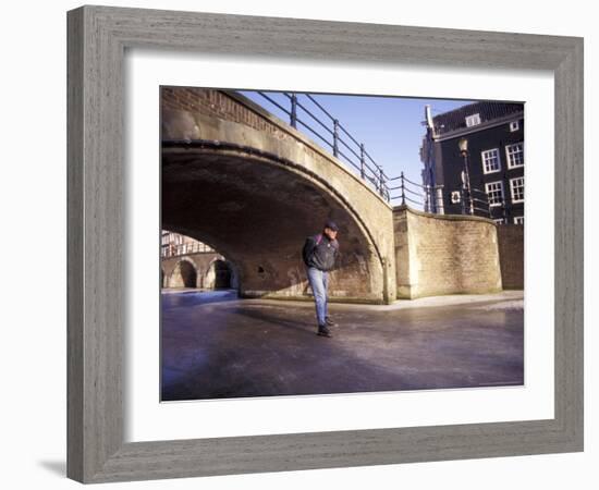 Skater on Frozen Canal, Amsterdam, Netherlands-Michele Molinari-Framed Photographic Print