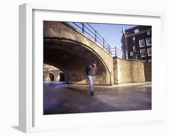 Skater on Frozen Canal, Amsterdam, Netherlands-Michele Molinari-Framed Photographic Print