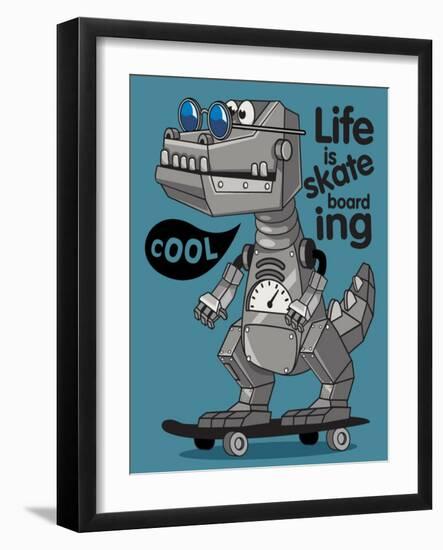 Skater, Robot Dino Vector Design-braingraph-Framed Art Print