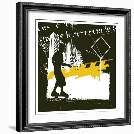 Skater with Grunge Urban Scene-locote-Framed Art Print