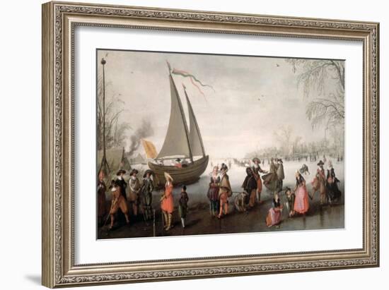 Skaters and a Golf Party on the Ice-David Vinckboons-Framed Giclee Print