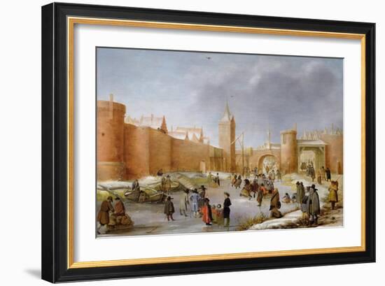 Skaters and Kolf Players Outside the City Walls of Kampen-Barent Avercamp-Framed Giclee Print